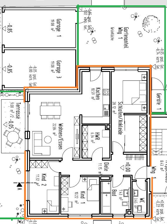 Grundriss WE1 bunt